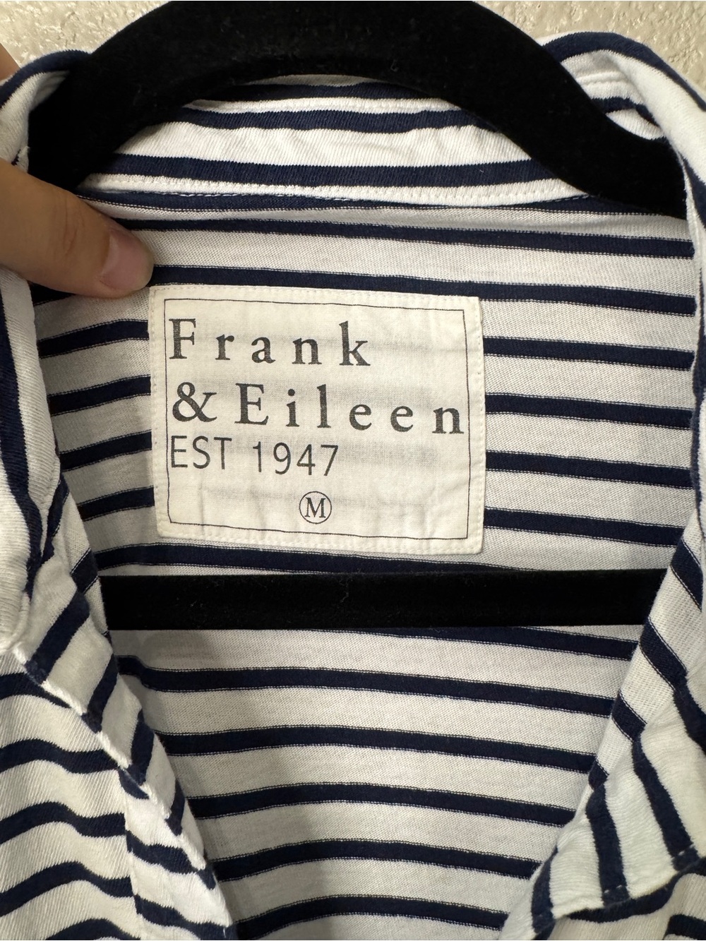 Frank & Eileen Patrick Popover Henley Navy White Stripe M - Picture 3 of 5